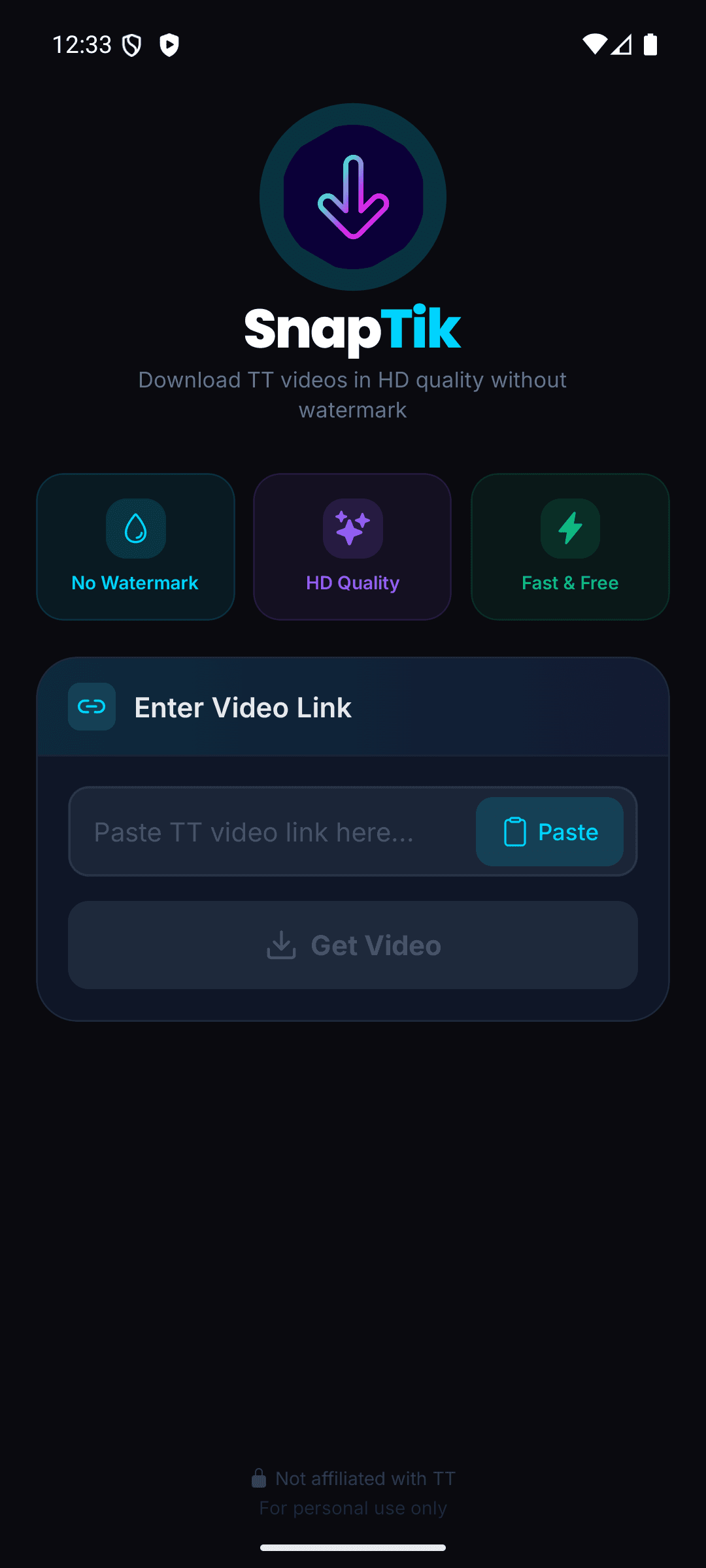 Màn hình chính ứng dụng Snaptik
